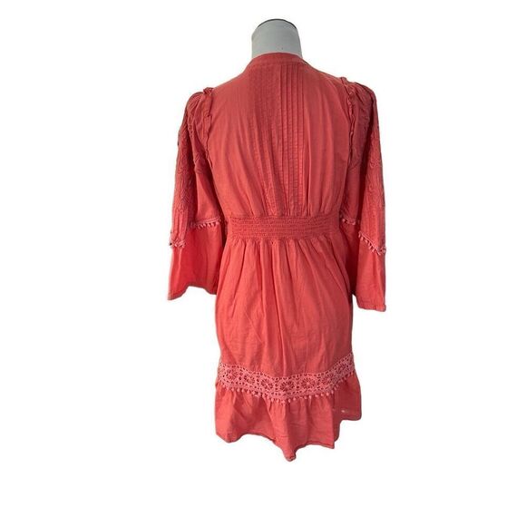 Anthropologie Akemi Kin Josephine Coral Floral Embroidered Lace Trim Dress Sz M - Picture 5 of 10